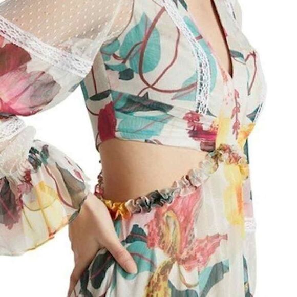 PAT BO HIBISCUS LACE TRIM CUT OUT MAXI DRESS IN VANILLA NWT SIZE 10 RARE - Picture 11 of 11